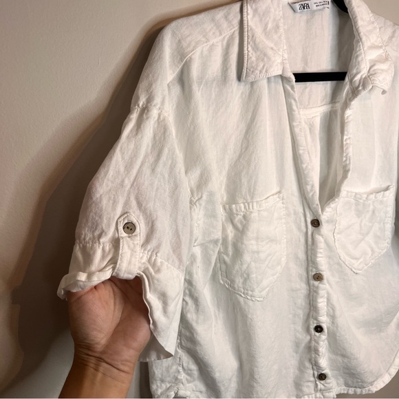 Zara White Linen Button-Down Shirt – Size L - Picture 5 of 7